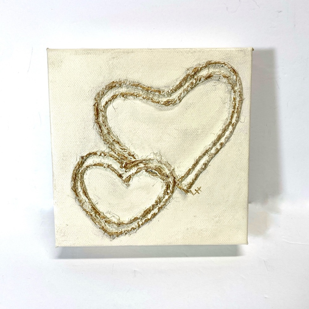 ORIGINAL HANDMADE Multimedia Heart Art on 6”x6”x1.5” Gallery Wrapped Canvas